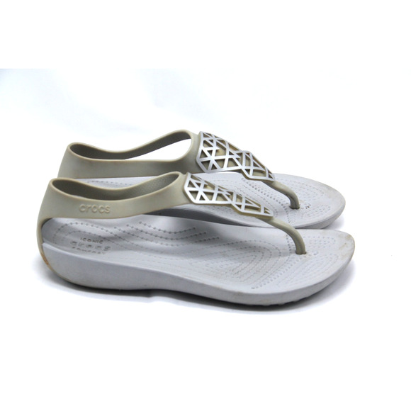 Crocs Serena Embellish Sandals Women's Size 6 Flip Flop Gray Thong Comfort - Picture 1 of 6